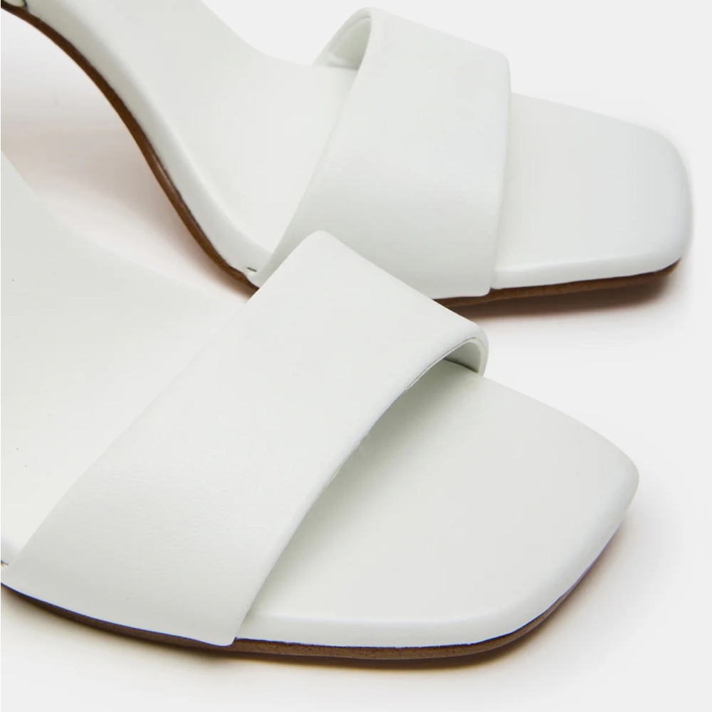 Steve Madden White Leather Messa Block Heel Ankle Strap Sandals - Picture 11 of 11